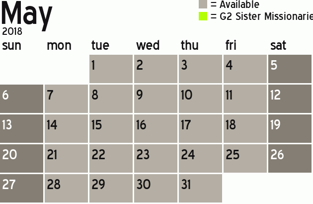 Missionary Dinner Calendar