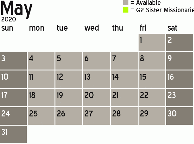 Missionary Dinner Calendar