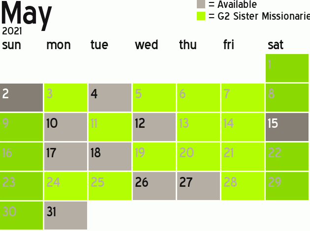 Missionary Dinner Calendar