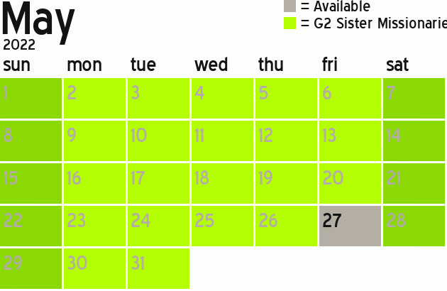 Missionary Dinner Calendar