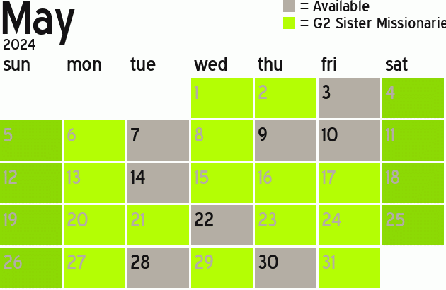 Missionary Dinner Calendar