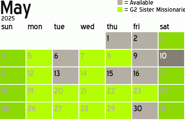 Missionary Dinner Calendar