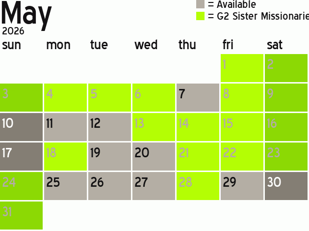 Missionary Dinner Calendar