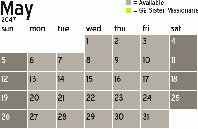 Missionary Dinner Calendar