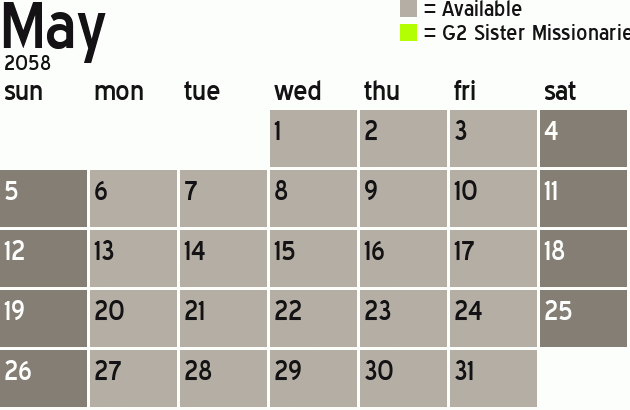 Missionary Dinner Calendar