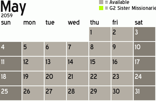 Missionary Dinner Calendar