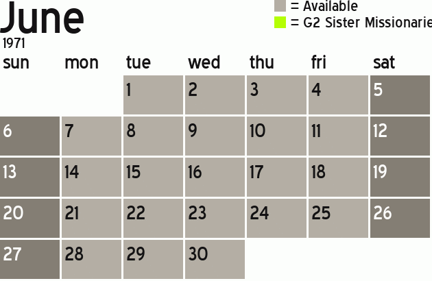 Missionary Dinner Calendar