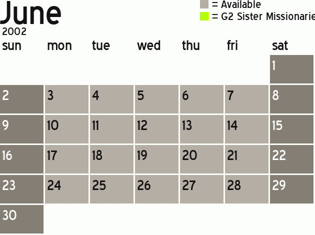 Missionary Dinner Calendar