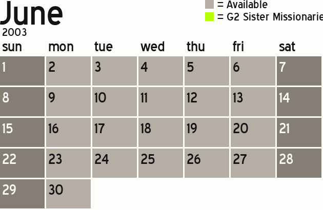 Missionary Dinner Calendar