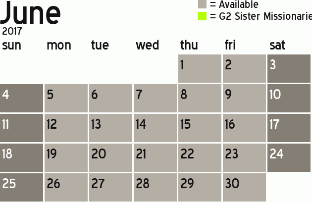 Missionary Dinner Calendar