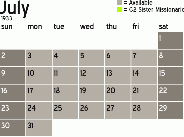 Missionary Dinner Calendar