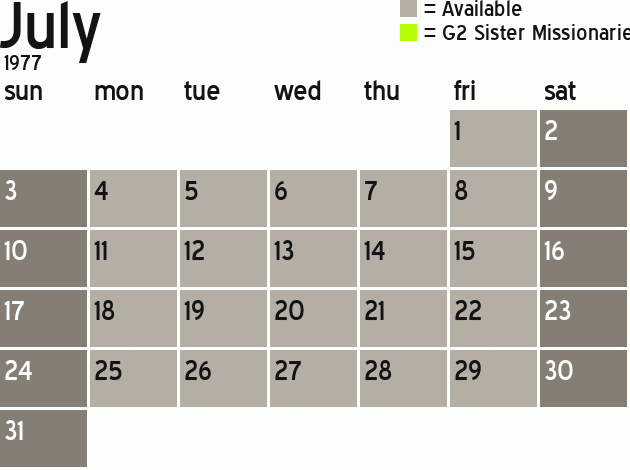 Missionary Dinner Calendar