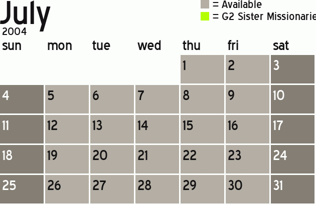 Missionary Dinner Calendar