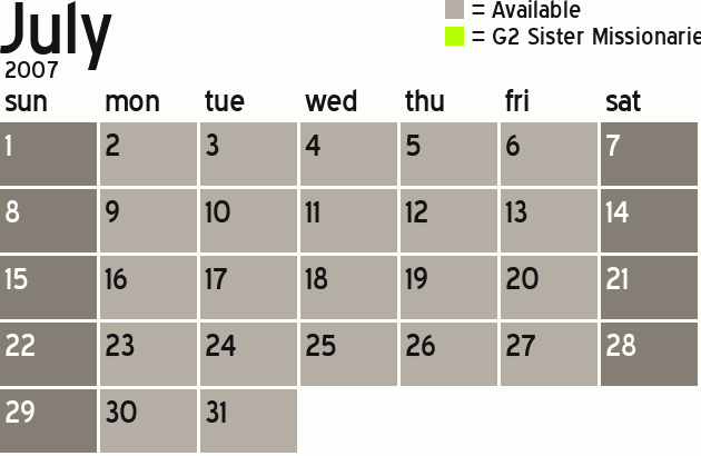 Missionary Dinner Calendar