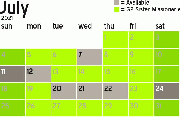 Missionary Dinner Calendar