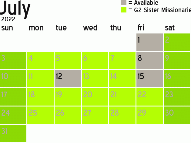 Missionary Dinner Calendar