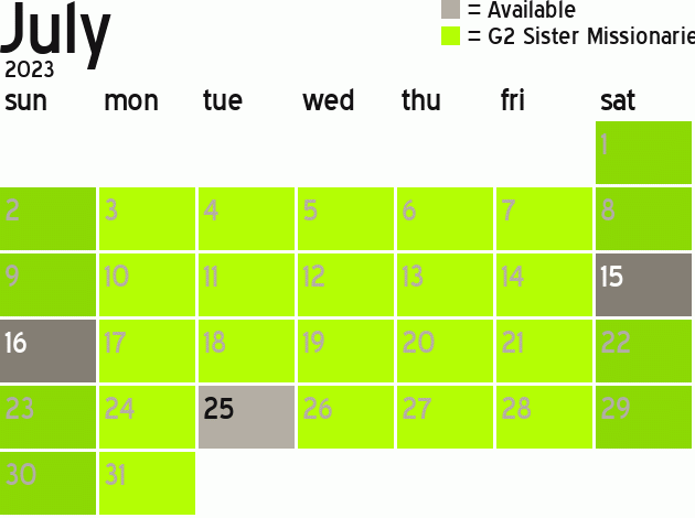 Missionary Dinner Calendar