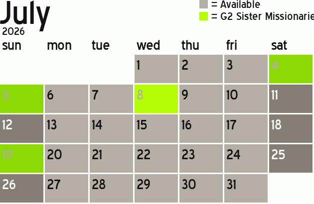Missionary Dinner Calendar