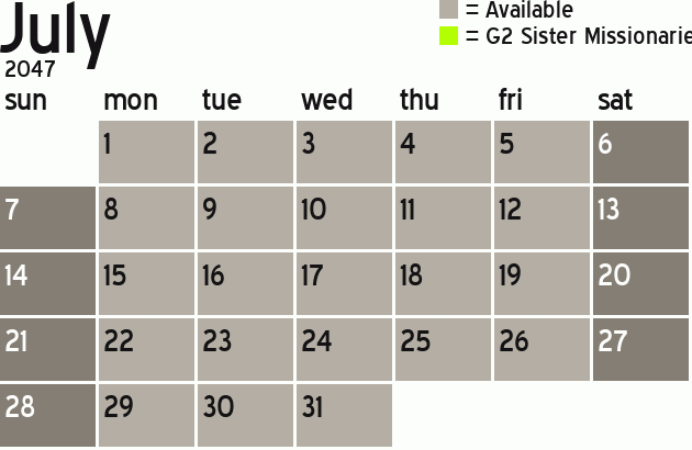 Missionary Dinner Calendar