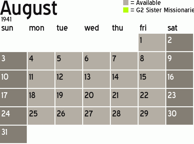 Missionary Dinner Calendar