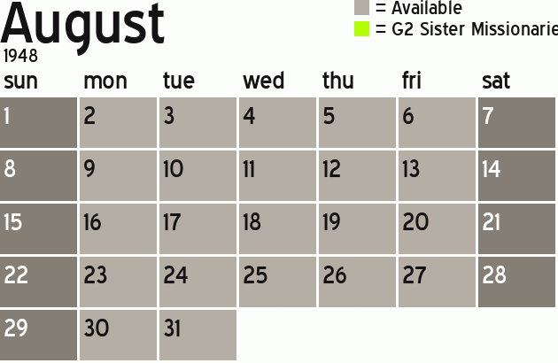 Missionary Dinner Calendar