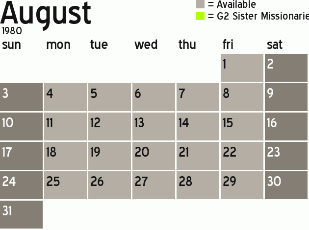 Missionary Dinner Calendar