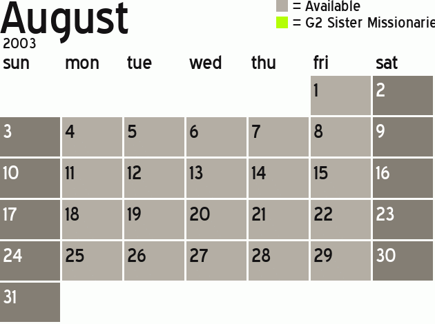 Missionary Dinner Calendar