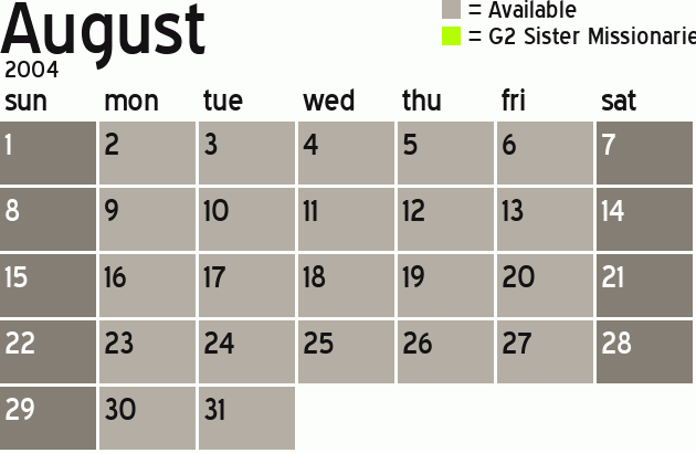 Missionary Dinner Calendar