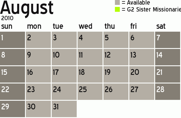 Missionary Dinner Calendar