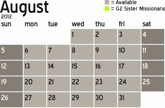 Missionary Dinner Calendar