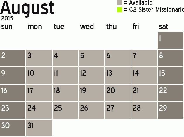 Missionary Dinner Calendar