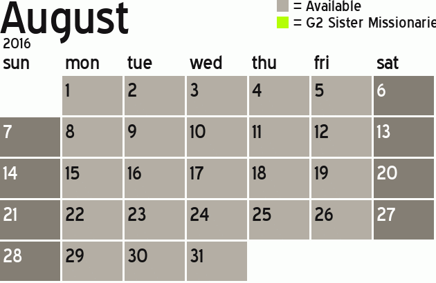 Missionary Dinner Calendar