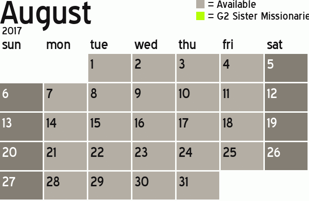 Missionary Dinner Calendar