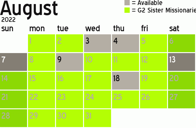 Missionary Dinner Calendar