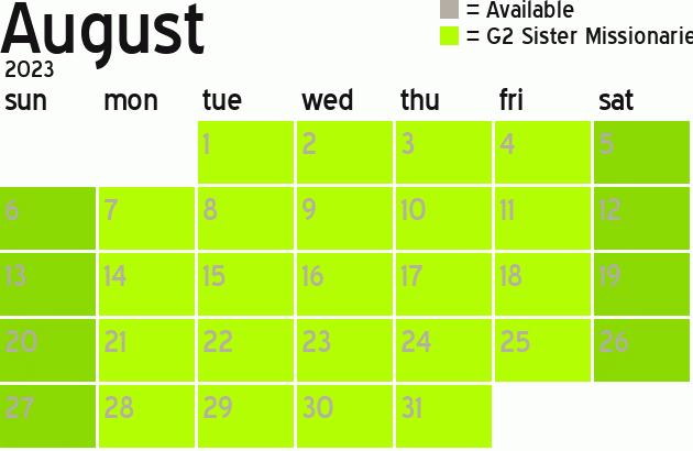 Missionary Dinner Calendar