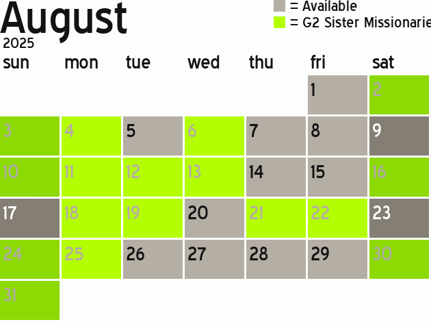 Missionary Dinner Calendar