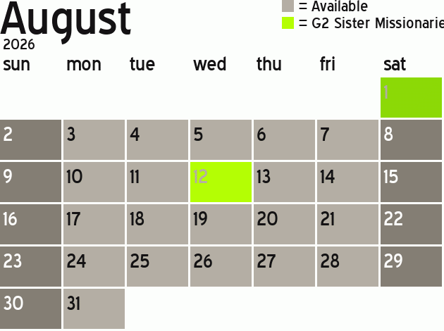 Missionary Dinner Calendar
