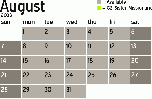 Missionary Dinner Calendar
