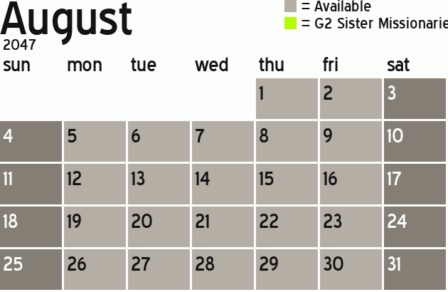 Missionary Dinner Calendar