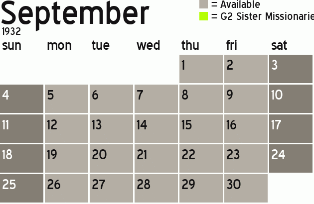 Missionary Dinner Calendar