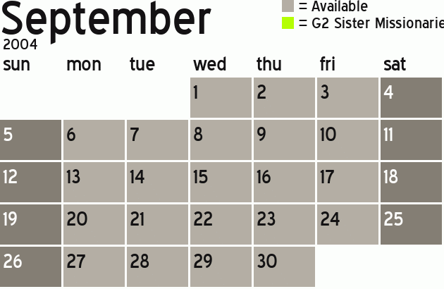 Missionary Dinner Calendar