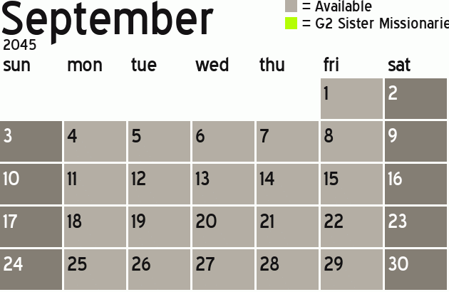 Missionary Dinner Calendar