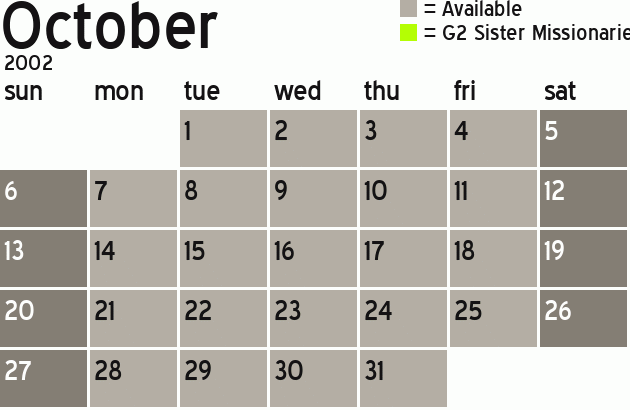 Missionary Dinner Calendar