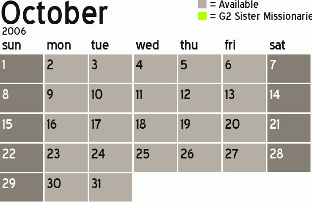 Missionary Dinner Calendar