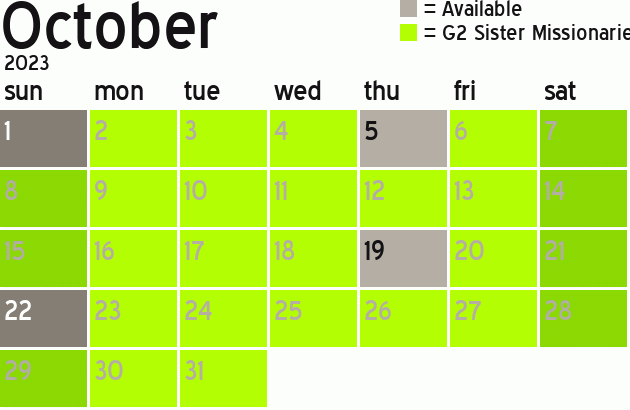 Missionary Dinner Calendar