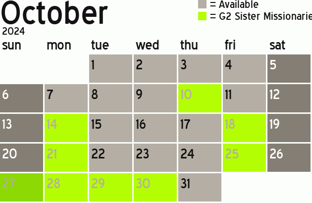 Missionary Dinner Calendar