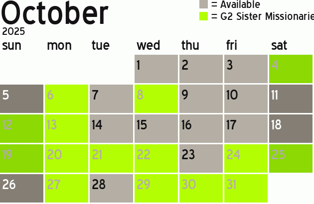 Missionary Dinner Calendar