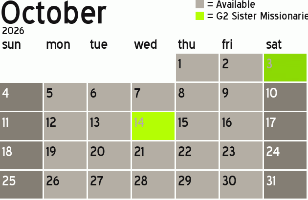 Missionary Dinner Calendar