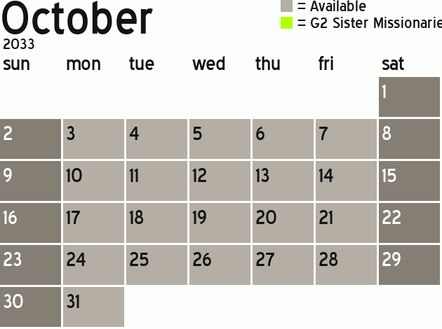 Missionary Dinner Calendar