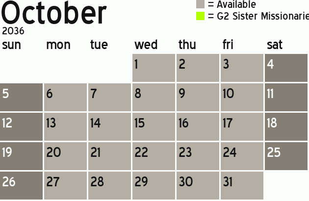 Missionary Dinner Calendar